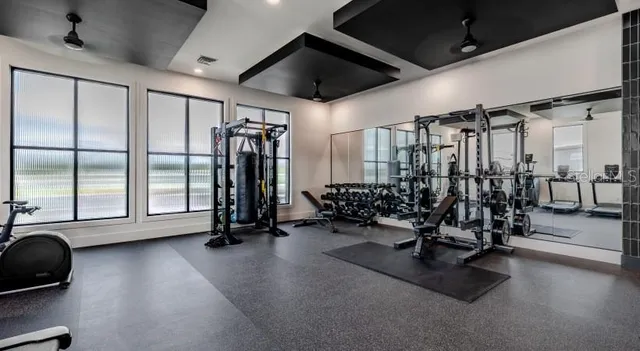 a view of a room with gym equipment