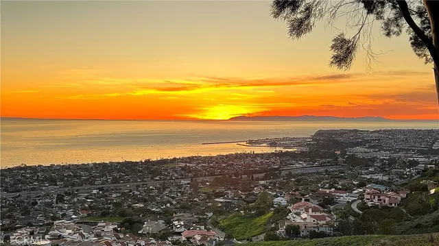 a view of a lake with a field