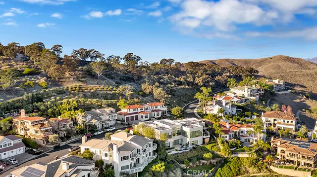 an aerial view of residential building and trees around