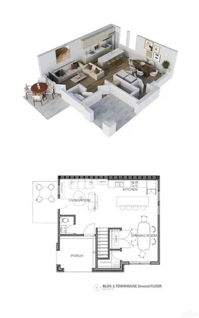 a view of a workspace with furniture and a potted plant