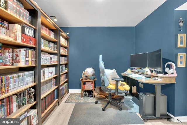 a workspace with furniture