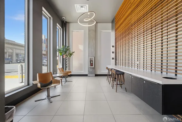 a front view of a building with street view