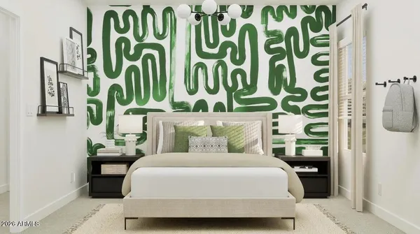 a bathroom with a sink vanity and mirror