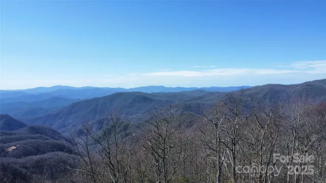 a view of a dry yard with mountains in the background