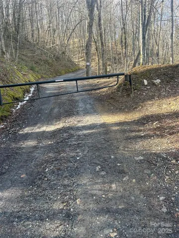 a view of a yard with wooden fence