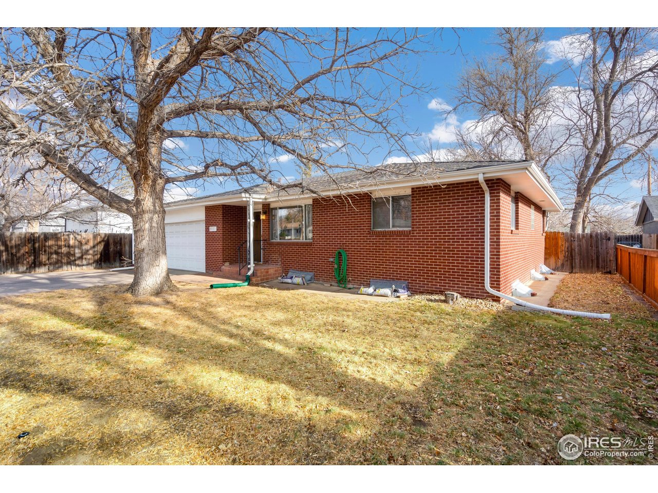 409 7th Street Windsor, CO 80550 - Photo 2 of 42 a backyard of a house with large trees and outdoor seating