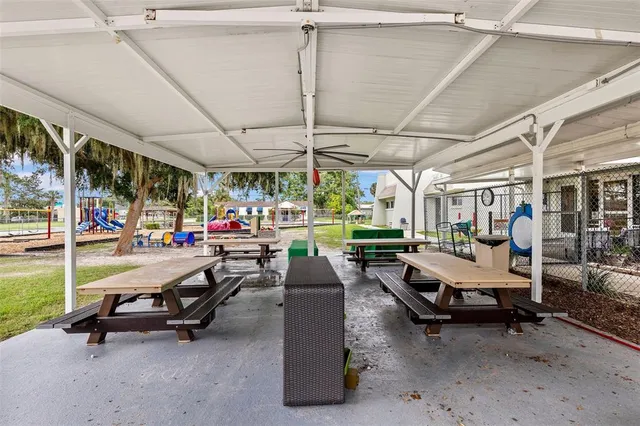a view of a backyard with sitting area