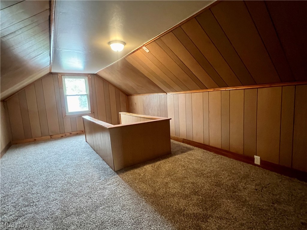 3923 Jaeger Road Lorain, OH 44053 - Photo 24 of 34 Bonus room featuring wood walls, light carpet, and vaulted ceiling