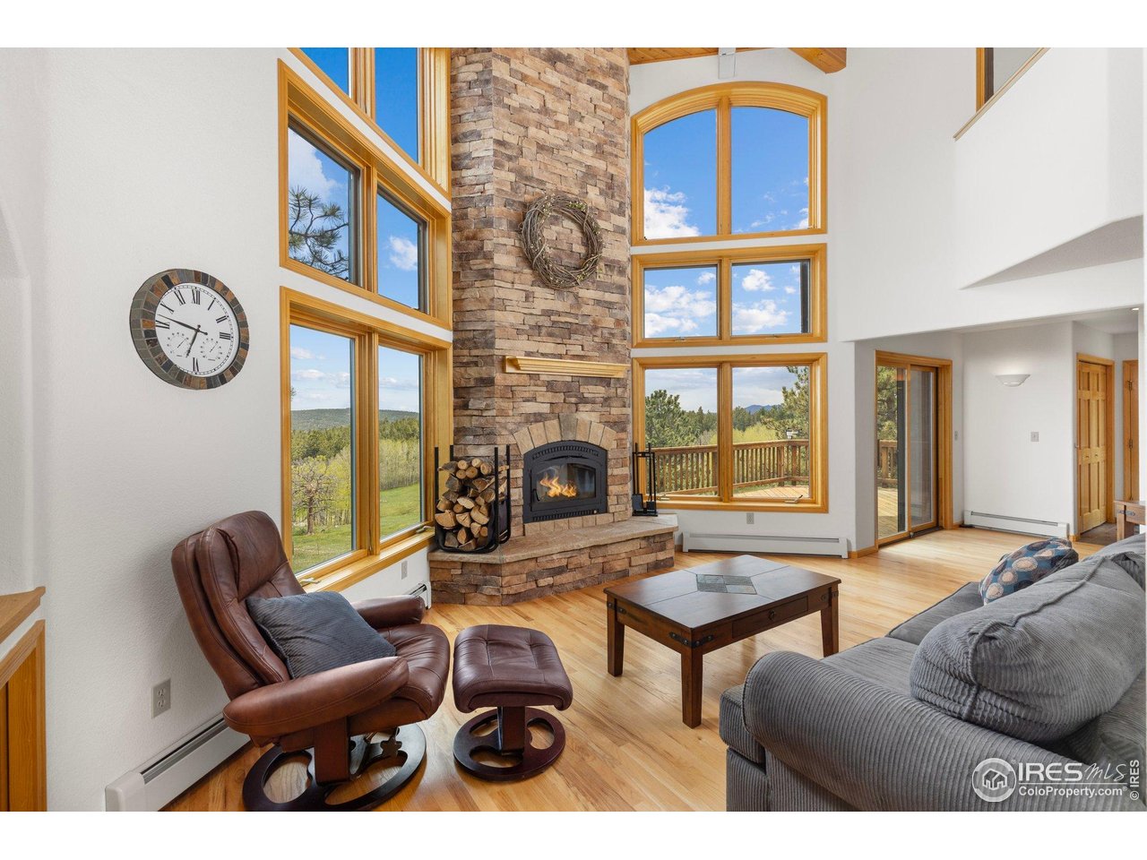 1117 Rock Lake Road Ward, CO 80481 - Photo 13 of 40 a living room with furniture a fireplace and a large window