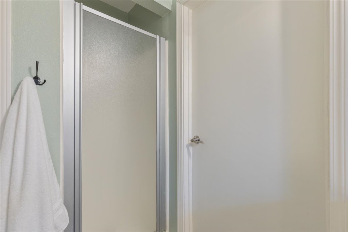 607 Short Street Smithville, TX 78957 - Photo 20 of 31 Shower enclosure featuring a frosted glass panel and silver-tone frame