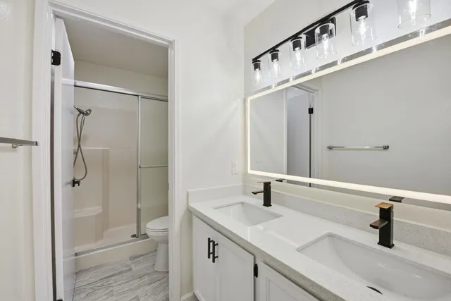 a bathroom that has a shower in it