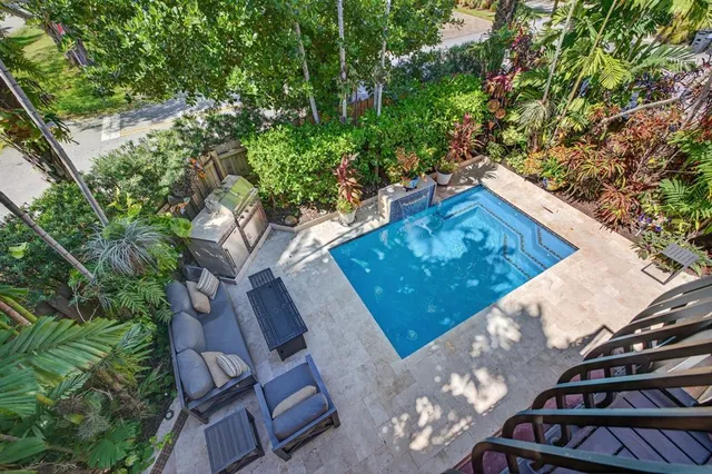 a view of a terrace with a bench