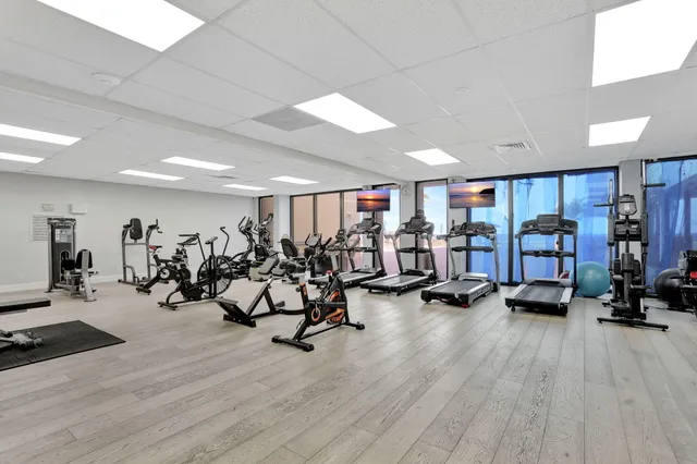 a view of a room with gym equipment