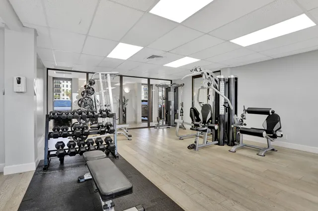 a view of a room with gym equipment