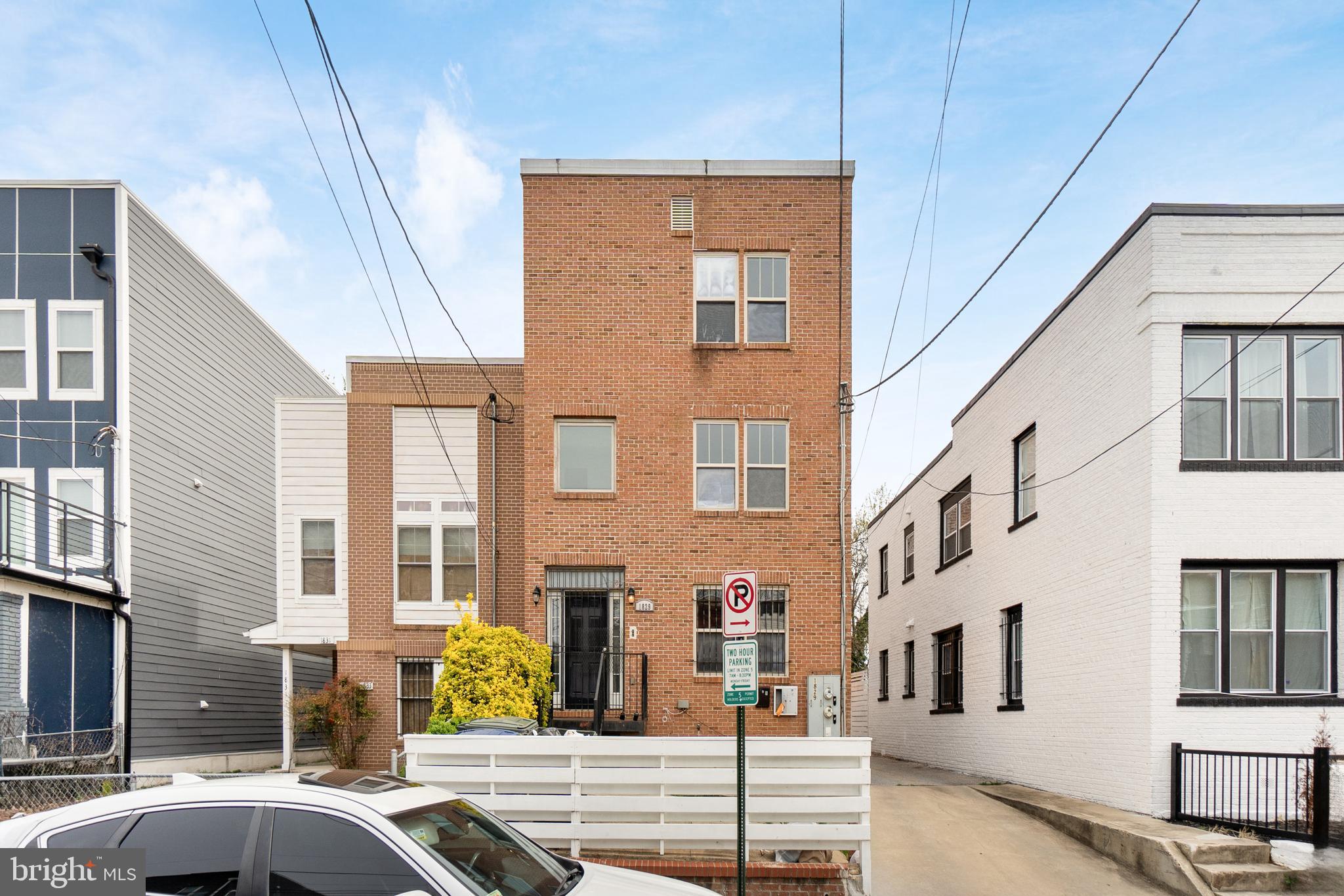 a view of building with large windows