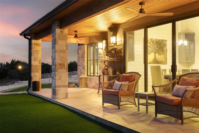 a building outdoor space with seating space