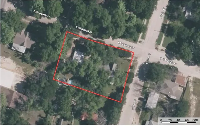 an aerial view of a house