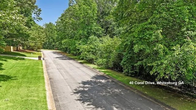 a view of a street with a yard