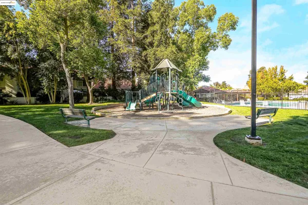 a view of a park with slide