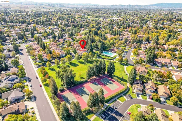 an aerial view of a house