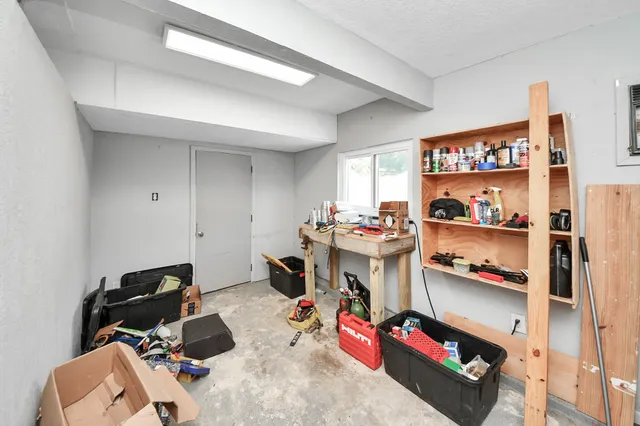 an aerial view of a house with a garden