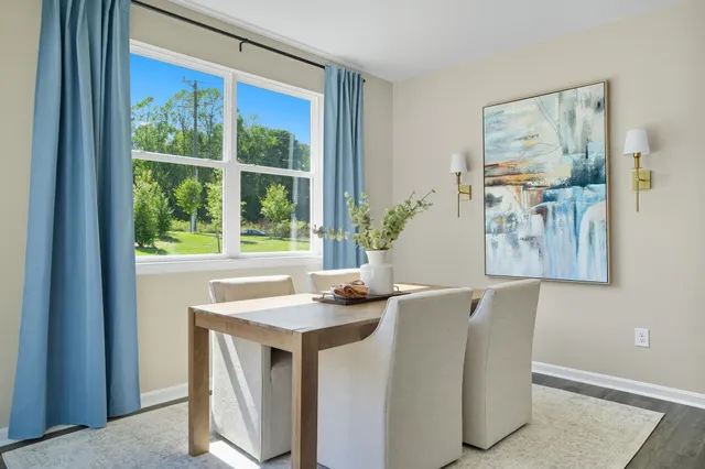 a dining room with window