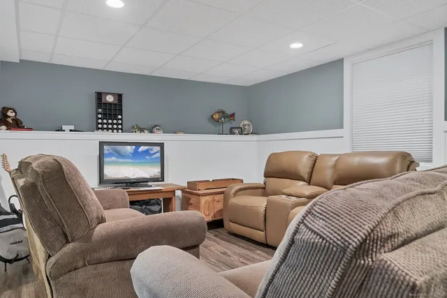 a living room with a couch and a table