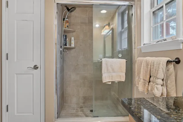 a bathroom with a shower