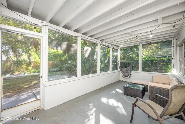 a living room with a large window