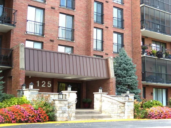 a front view of a building with street