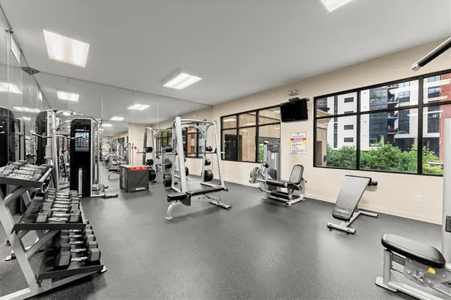 a view of a room with gym equipment