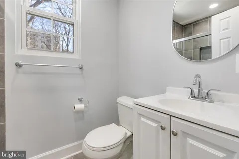 a bathroom with a toilet a sink and mirror