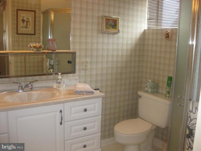 2418 Forest Green Road Baltimore, MD 21209 - Photo 12 of 12 a bathroom with a granite countertop toilet a sink and a mirror