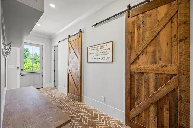 a view of a hallway with lots of stuff in it