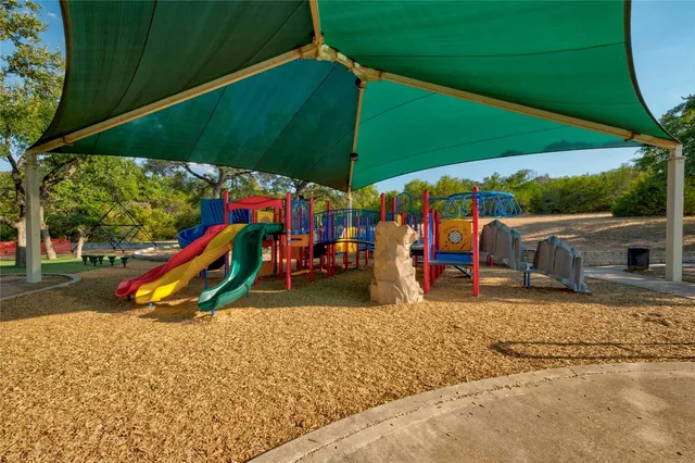 a view of a park with slide