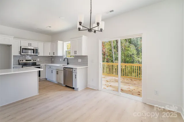 a kitchen with a stove a sink and a microwave