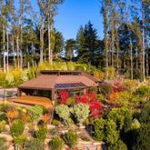 a view of a backyard with swimming pool