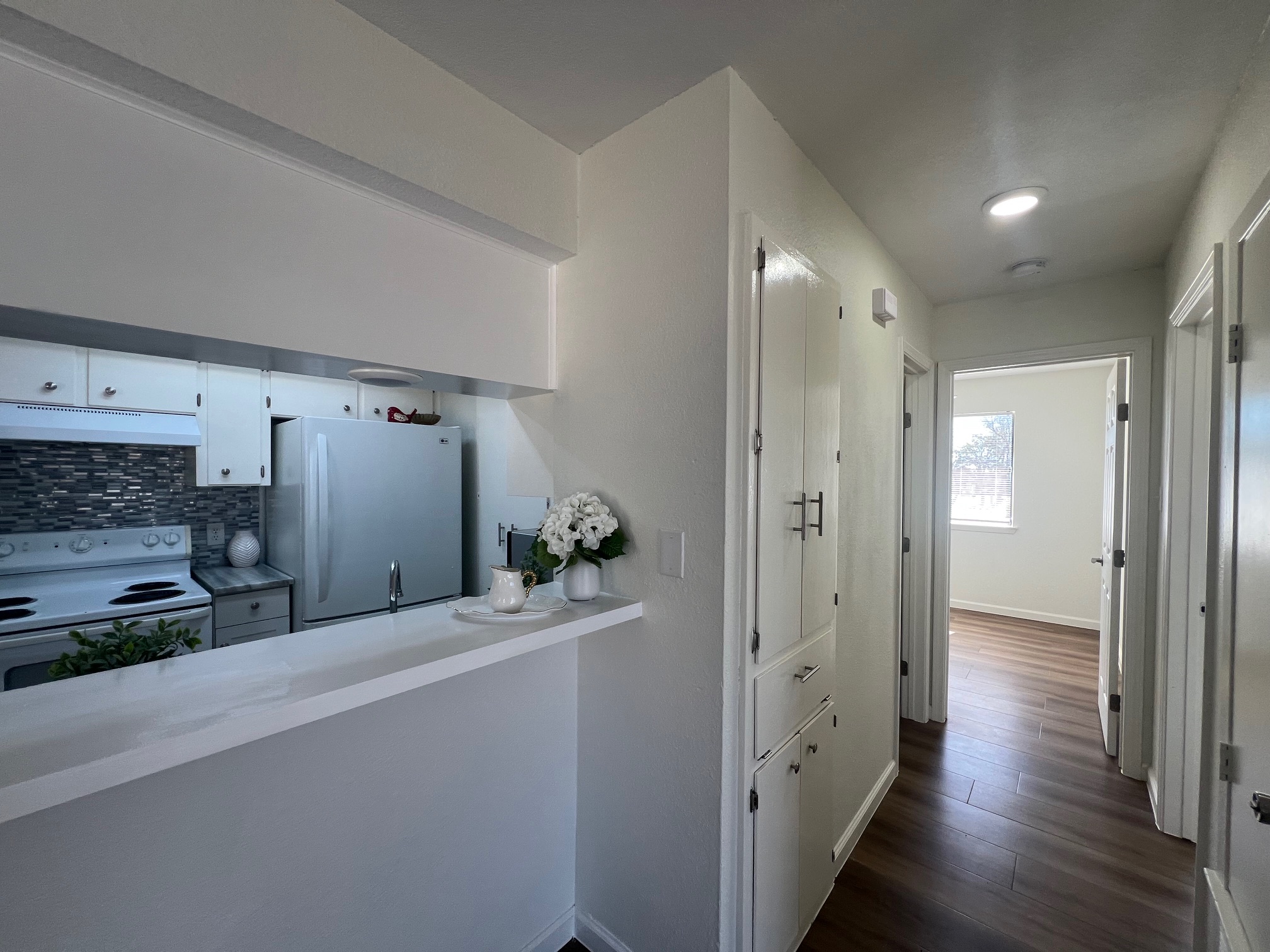 245 Mt Olive Road, Unit A & B Cedar Creek, TX 78612 - Photo 12 of 33 Unit B Hallway featuring dark wood style tile flooring floors
