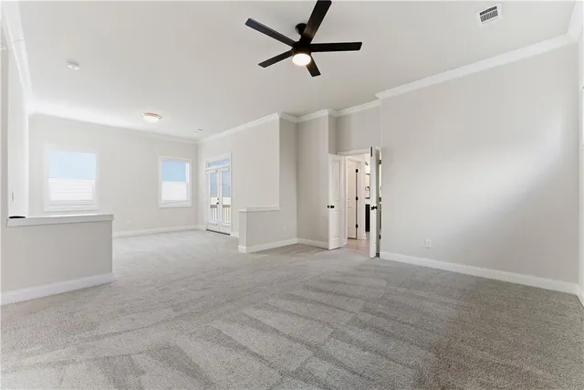 a view of balcony with wooden floor