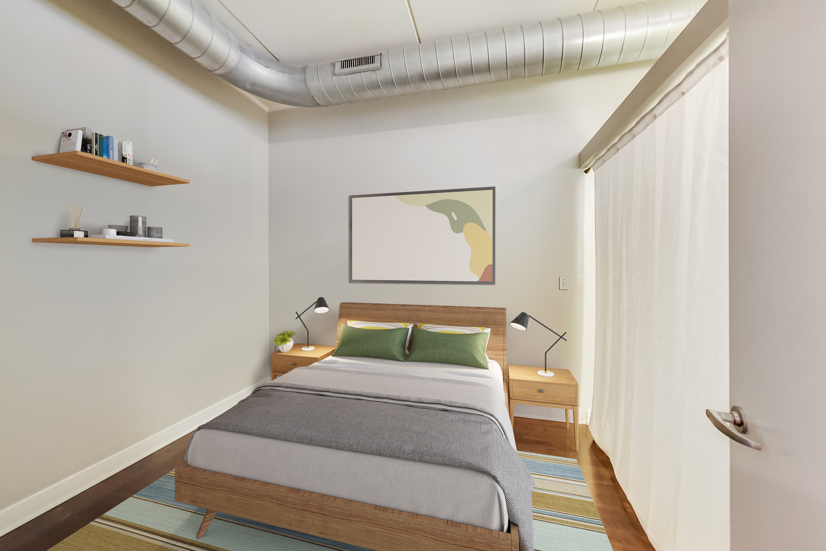 650 West Wayman Street, Unit 503C Chicago, IL 60661 - Photo 10 of 23 a bedroom with a bed and a mirror