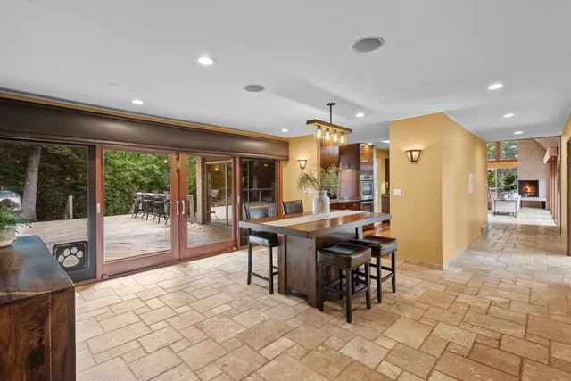 a view of a dining area with furniture
