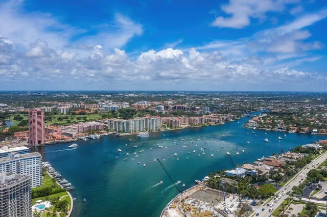 a view of a lake with a city