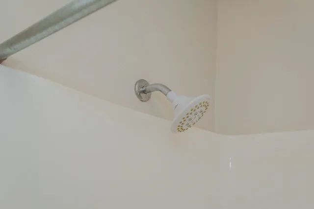 a close view of a shower in the bathroom