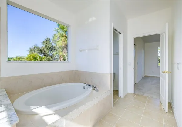 a view of a bathtub in a bathroom
