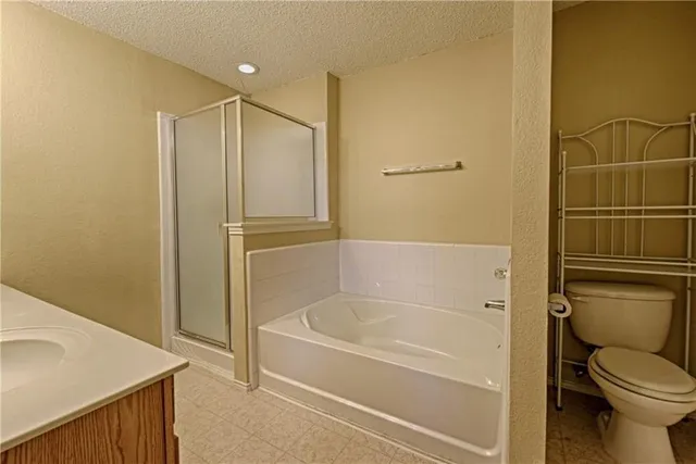 a bathroom with a shower and a toilet
