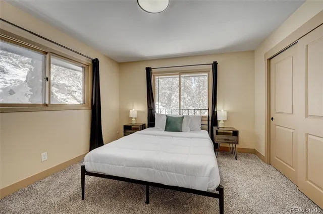 a bedroom with a large bed and a window