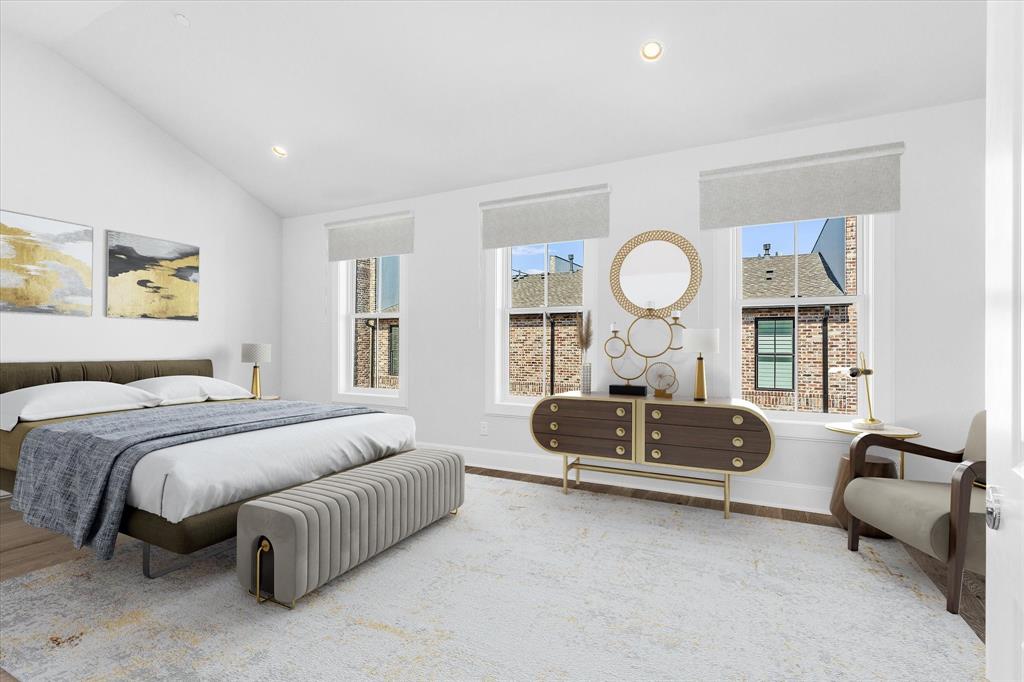 5029 Magnolia Street Addison, TX 75001 - Photo 5 of 25 Bedroom featuring wood finished floors, recessed lighting, and vaulted ceiling