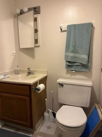 a bathroom with a toilet a sink and mirror