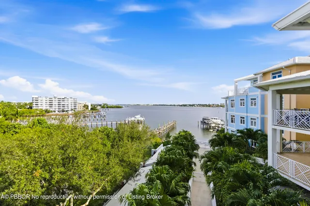 a view of a lake with a city