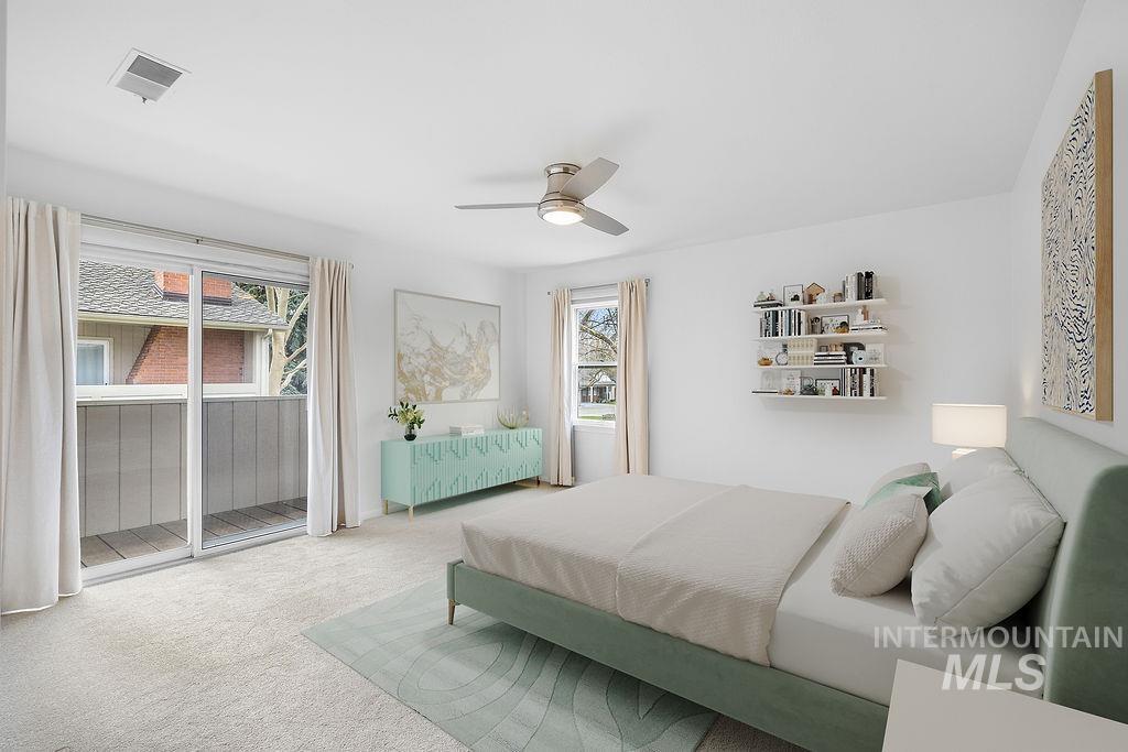 1561 Lenz Lane Boise, ID 83712 - Photo 16 of 29 Bedroom with carpet flooring, a ceiling fan, and access to outside